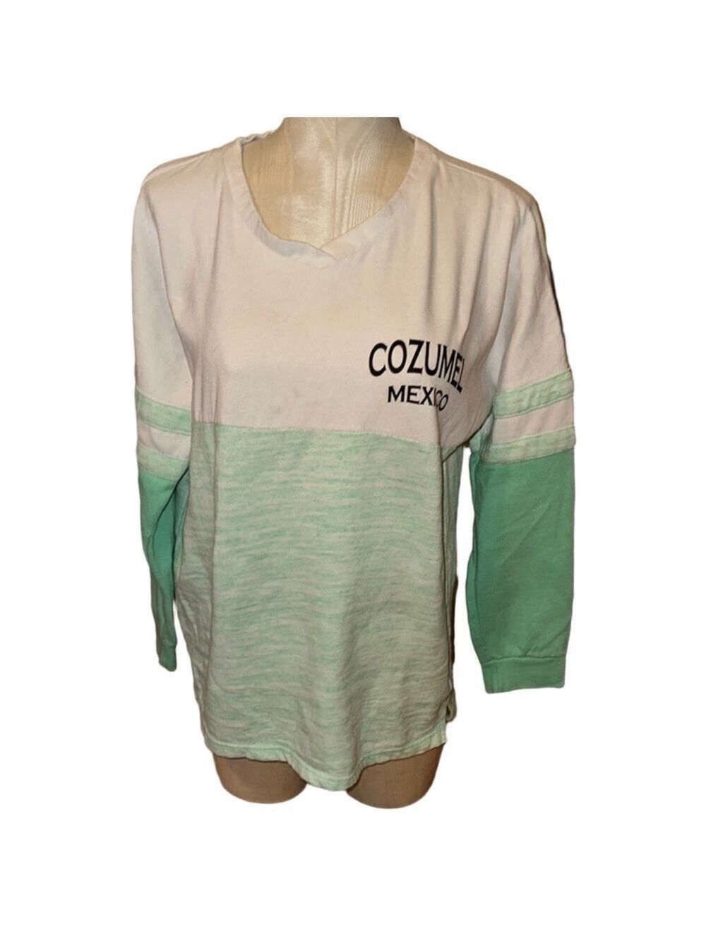 Cozumel Mexico Mint Green White Top Womens